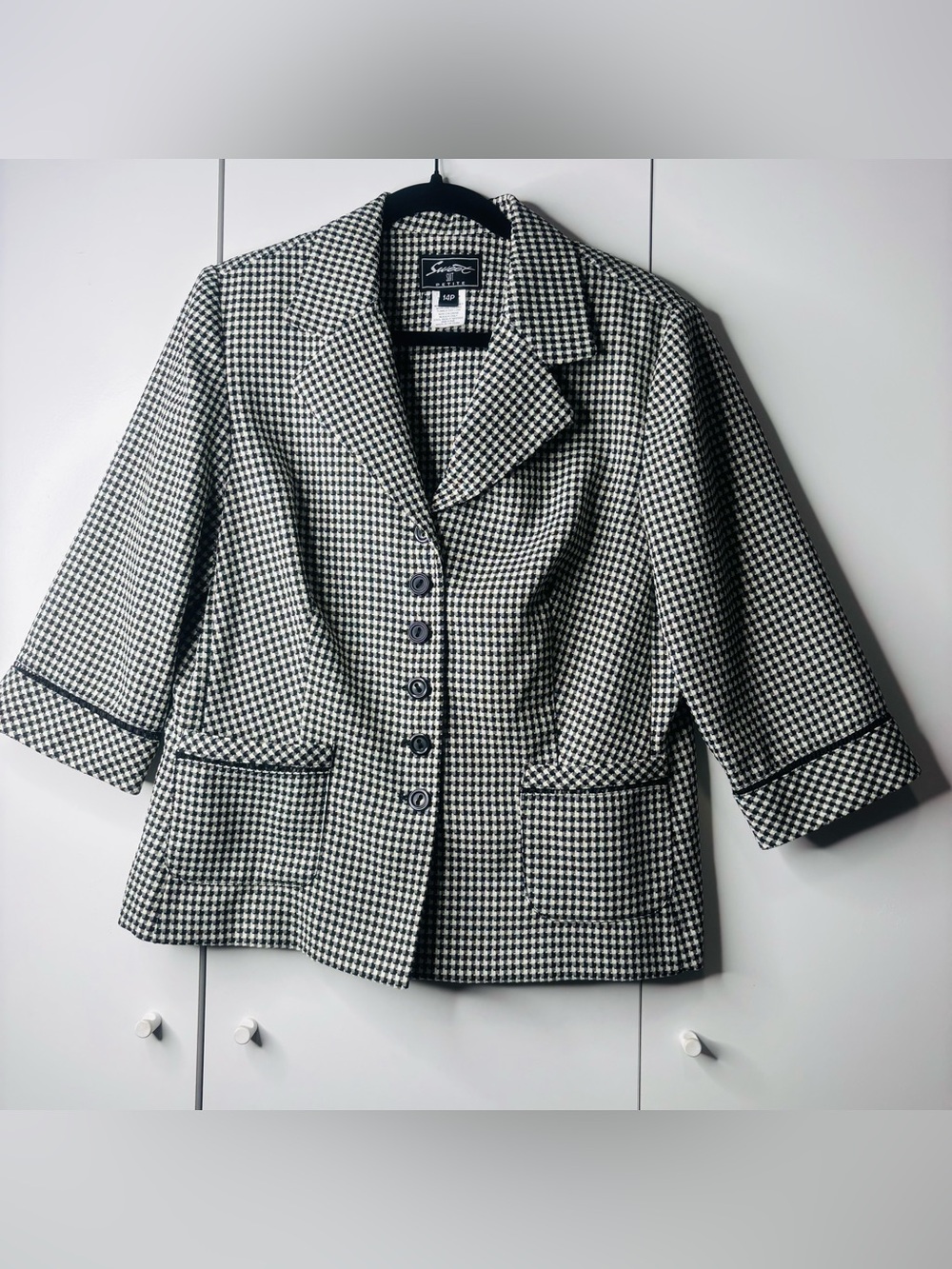 Savane Black & White Houndstooth Notch-Lapel Blazer